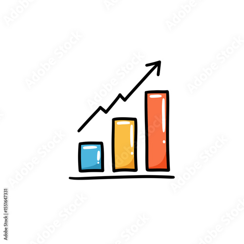 Conceptual hand drawn doodle style colorful bar chart graph visualizing business growth financial progress upward trend line analytics statistics data visualization graphic