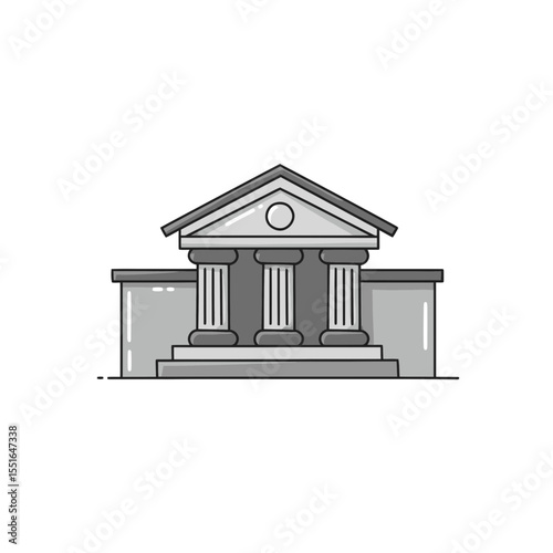 Minimalist Vector Illustration of Classical Building Icon with Columns and Pediment Simple Linear Architecture Graphic Element Representing Financial Legal or Historical