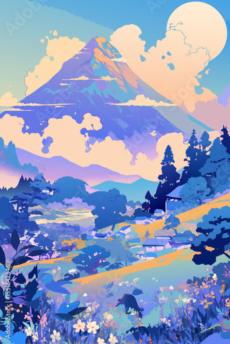 Flat vector illustration of picturesque mountains