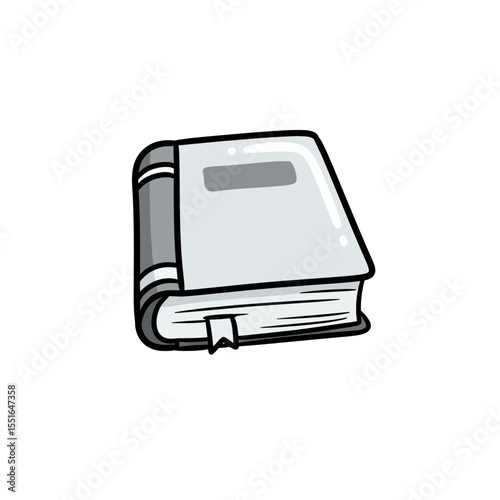 Stylized cartoon illustration of a classic closed hardcover book with a bookmark symbolizing study knowledge wisdom and literature ideal for educational graphic design elements