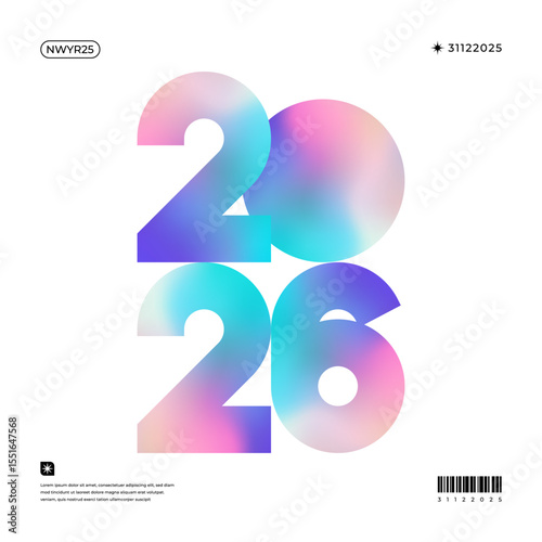 A vibrant and modern design showcasing the year 2026 in a dynamic color combinations