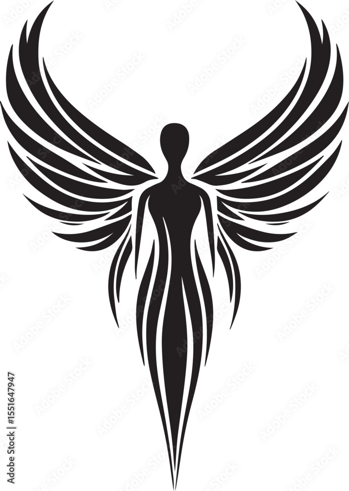Fototapeta premium Symbolic Angelic Figure Silhouette with Stylized Feathers and Wings
