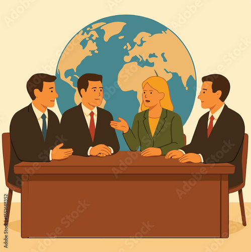 national defense (military, war equipment and military strategy, technology, cyberwar). globalization, diplomacy, and world peace. vector illustration