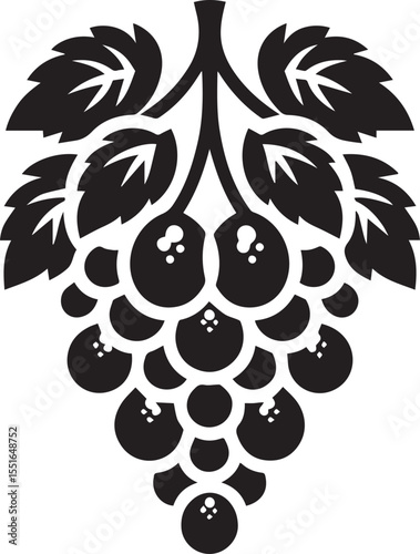 Stylized Grape Cluster Vector Illustration with Leaves and Berries Detailed and Elegant Design for Food and Beverage Applications