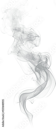 Elegant gray smoke swirls with a soft, flowing motion, creating beautiful curves and abstract patterns on a white background