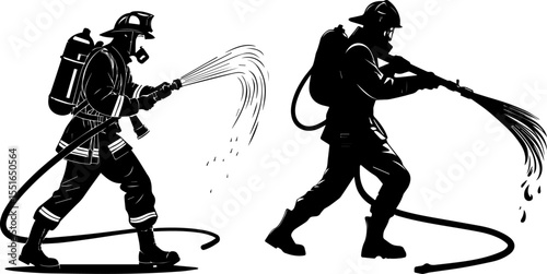 Firefighter with a Hose and a Self-Contained Breathing Apparatus Silhouette