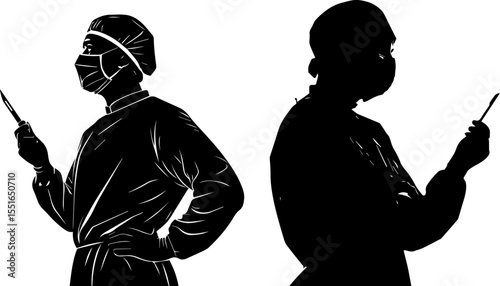 Surgeon Holding a Scalpel in Medical Scrubs Silhouette