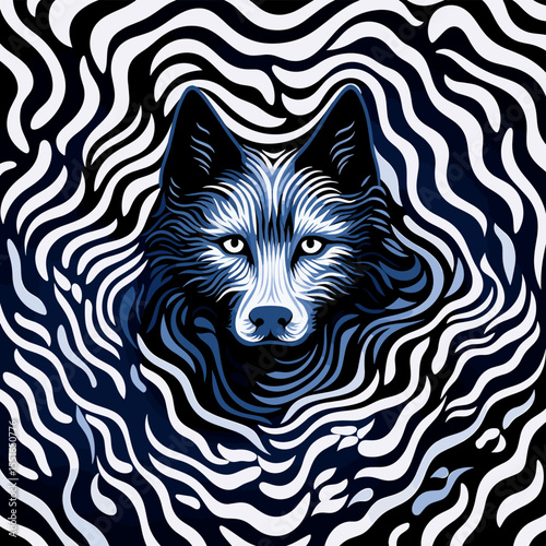 Portrait of a wolf in psychedelic vector pop art style.