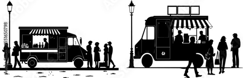 People Queuing at a Food Truck on the Street - Urban Life Scene