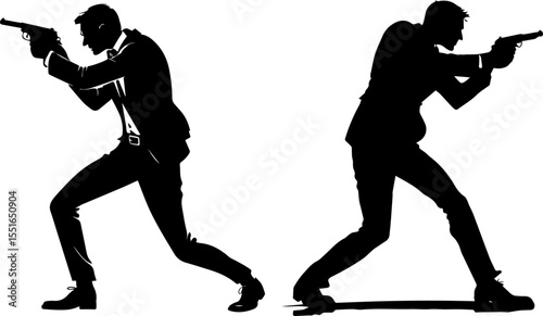 Agent in Suit Aiming Handgun - Action and Espionage Silhouette