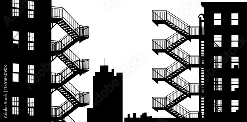Urban Building Fire Escape - City Architecture Silhouette
