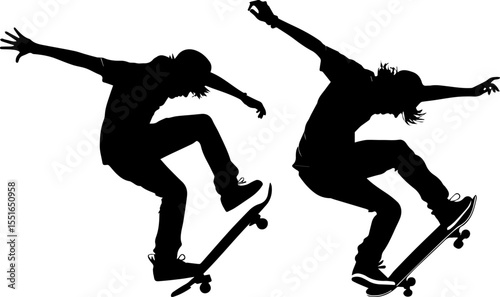 Skateboarder Performing Trick in Mid-Air - Extreme Sports Silhouette