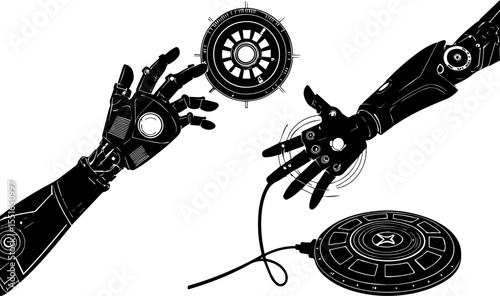 Bionic Robotic Arm and Hand with Tech Devices - Futuristic Silhouette
