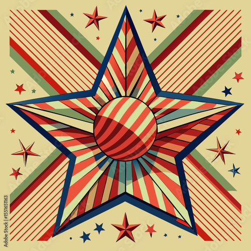 Vintage Starburst Emblem with Red Center