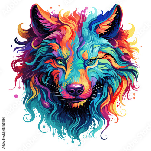 Portrait of a wolf in psychedelic vector pop art style.