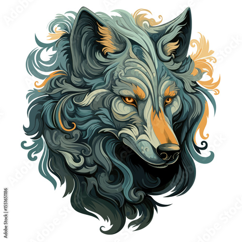 Portrait of a wolf in psychedelic vector pop art style.
