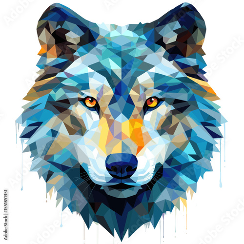 Portrait of a wolf in psychedelic vector pop art style.
