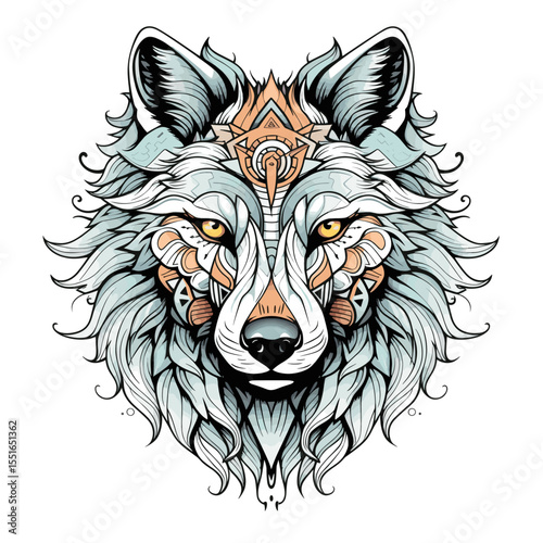 Portrait of a wolf in psychedelic vector pop art style.