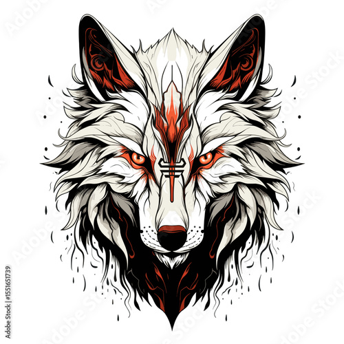 Portrait of a wolf in psychedelic vector pop art style.