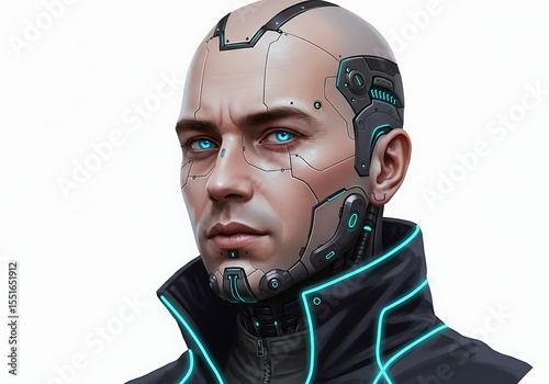 Cyborg man with artificial intelligence and futuristic design elements
