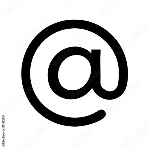 Minimalist black vector icon of the at symbol (@), representing email, digital communication, and internet connectivity. Isolated on a transparent background