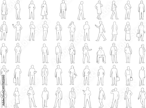 Vector outline people, standing and sitting poses, human silhouette collection, casual character sketch, minimalist design template, business posture, figure drawing

 flat vector illustration