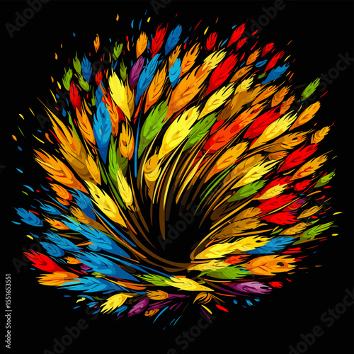 Wheat ears in vector pop art style on black background.