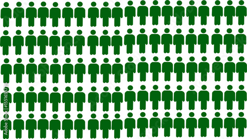 A pattern of green human-shaped icons arranged in neat rows on a white background, symbolizing population, demographics, or statistical representation.
