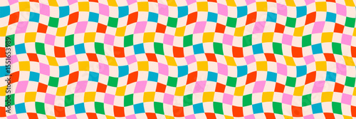Colorful wavy checker pattern background with red, green, yellow, blue, pink ...