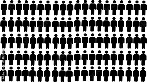 A pattern of black human-shaped icons arranged in neat rows on a white background, symbolizing population, demographics, or statistical representation.