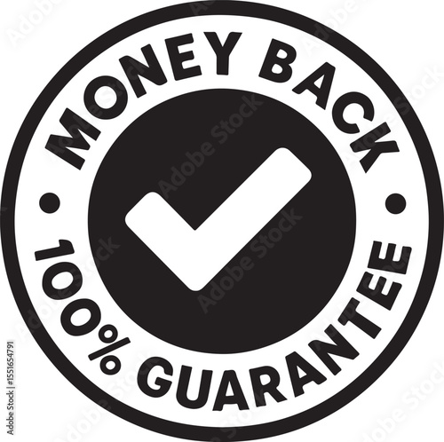 Vector art of money back guarantee 100 percent check mark icon isolated on white background