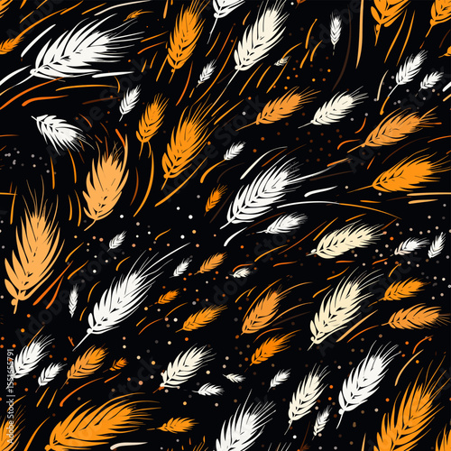 Wheat ears on wheat field in vector art style.