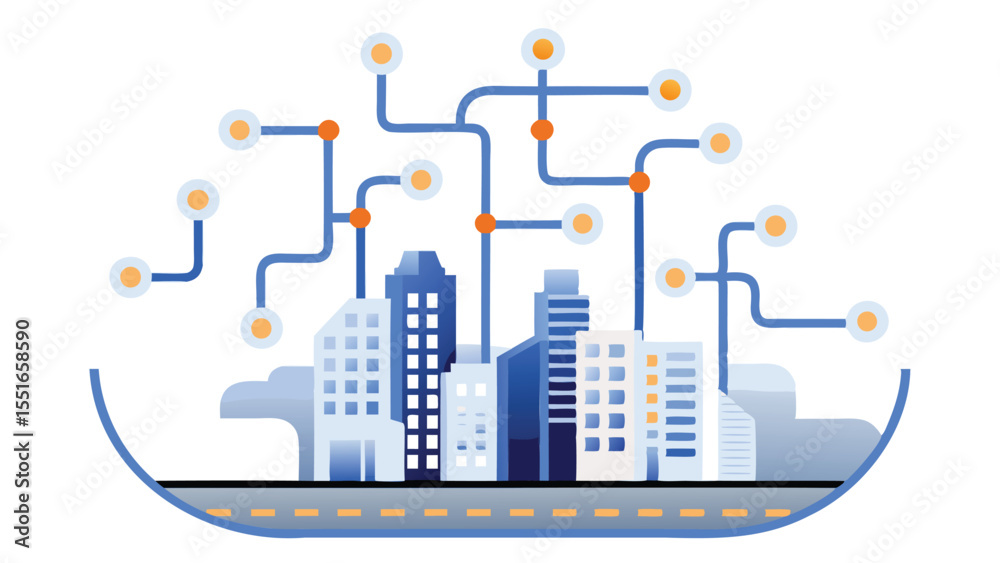 Obraz premium Smart City Brain Grid Cityscape With - AI Dashboard Vector