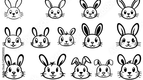 バリエーション豊かなウサギの顔アイコン｜Varied Bunny Face Icon Set