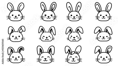 バリエーション豊かなウサギの顔アイコン｜Varied Bunny Face Icon Set