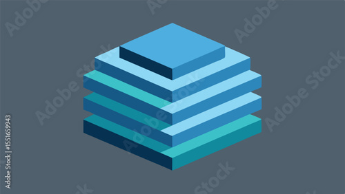 Geometric blue isometric pyramid showing layers of data and conceptual design