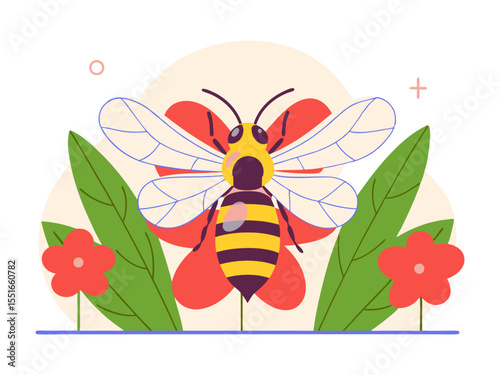 Flat Style Bee Vector Illustration – Minimalist Cartoon Insect Design with Wings and Stripes, Perfect for Eco Campaigns, Children’s Content, Nature Themes, and Educational Projects