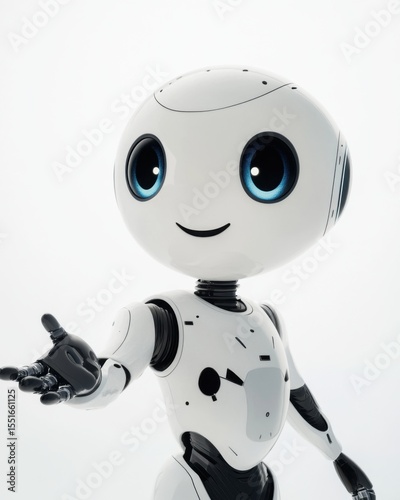 Friendly Robot Offering Help, White Background