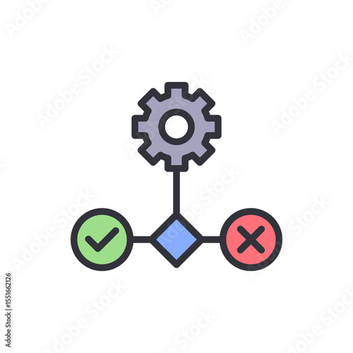 Data Processing Diagram With Check Mark Gear And Cross Symbols