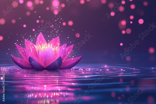 Lotus Flower on Water with Glowing Bokeh