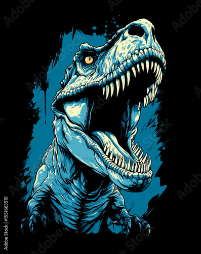 Tyrannosaurus rex dinosaur portrait in vector pop art style