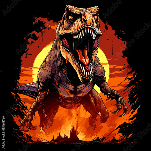 Tyrannosaurus rex dinosaur portrait in vector pop art style