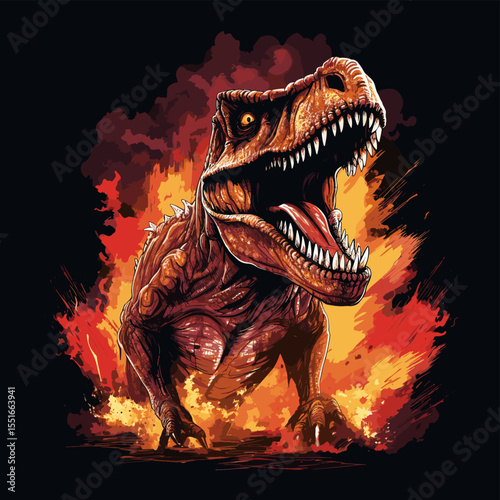 Tyrannosaurus rex dinosaur portrait in vector pop art style