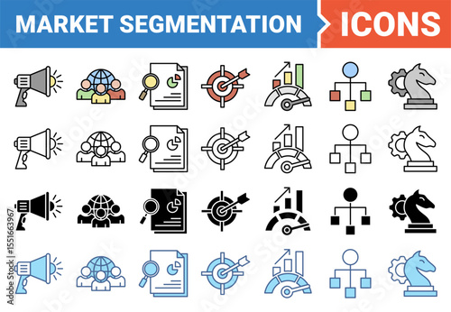 Market segmentation icon set with multiple style collection.