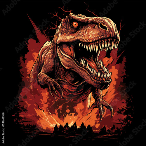 Tyrannosaurus rex dinosaur portrait in vector pop art style
