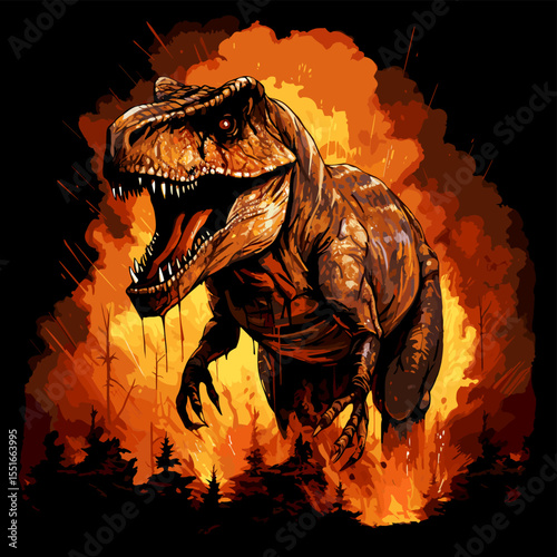 Tyrannosaurus rex dinosaur portrait in vector pop art style