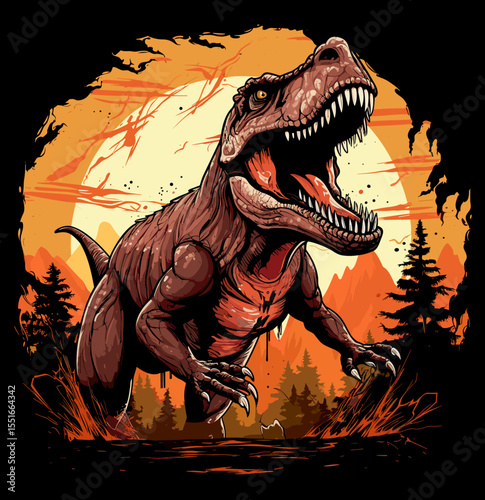 Tyrannosaurus rex dinosaur portrait in vector pop art style