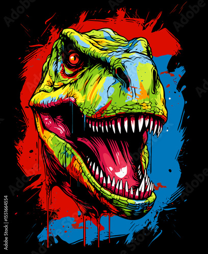 Tyrannosaurus rex dinosaur portrait in vector pop art style