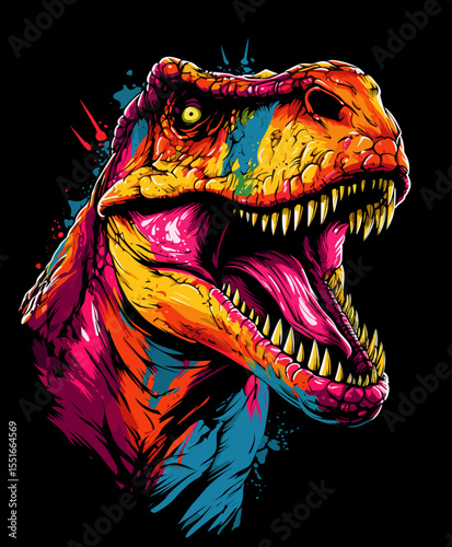 Tyrannosaurus rex dinosaur portrait in vector pop art style