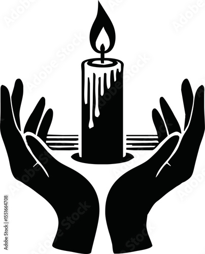 Silhouette of hand hold candle light vector style on white background